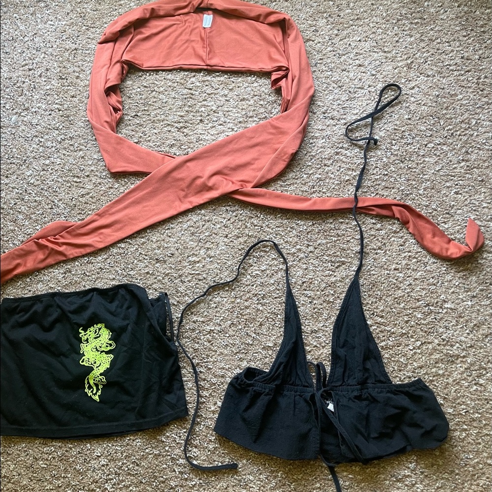 Tube top, tie back halter top, self tie halter flounce crop top